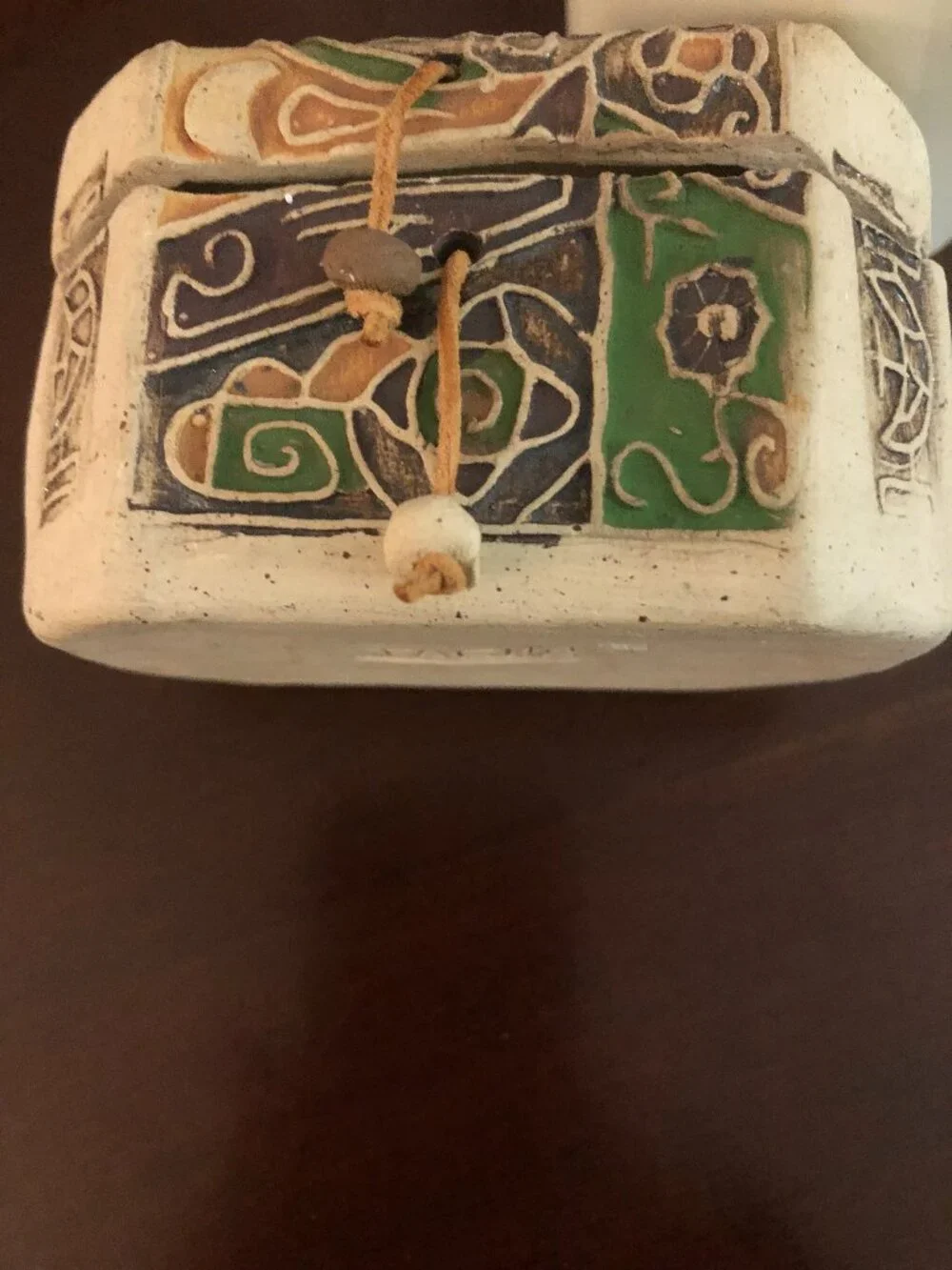 Vintage Mexican Pottery Trinket Box Stamped Fagua